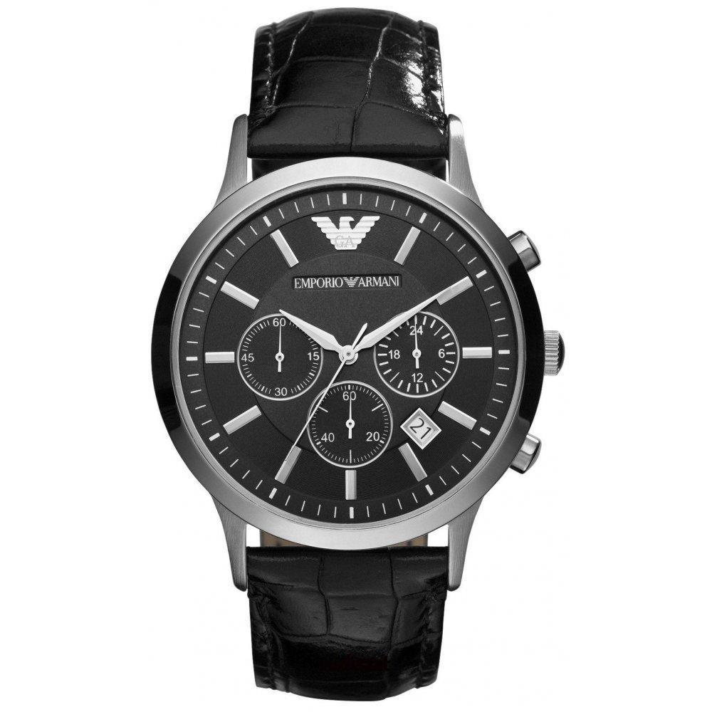 Mens Black Leather Chronograph Emporio Armani Watch AR2447