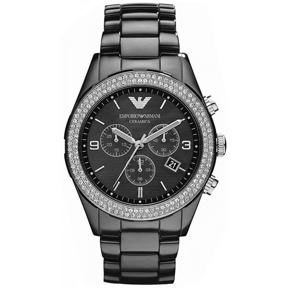 Emporio Armani Ladies Chronograph Watch Ceramica Crystal Black AR1455