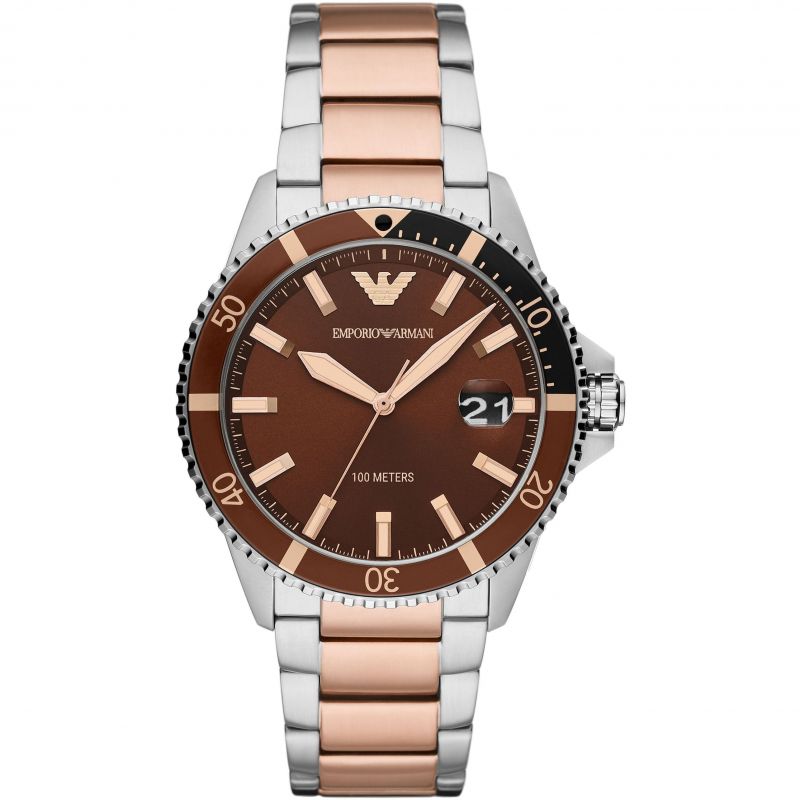 Emporio Armani Men's Diver Watch Two Tone Rose Gold AR11340