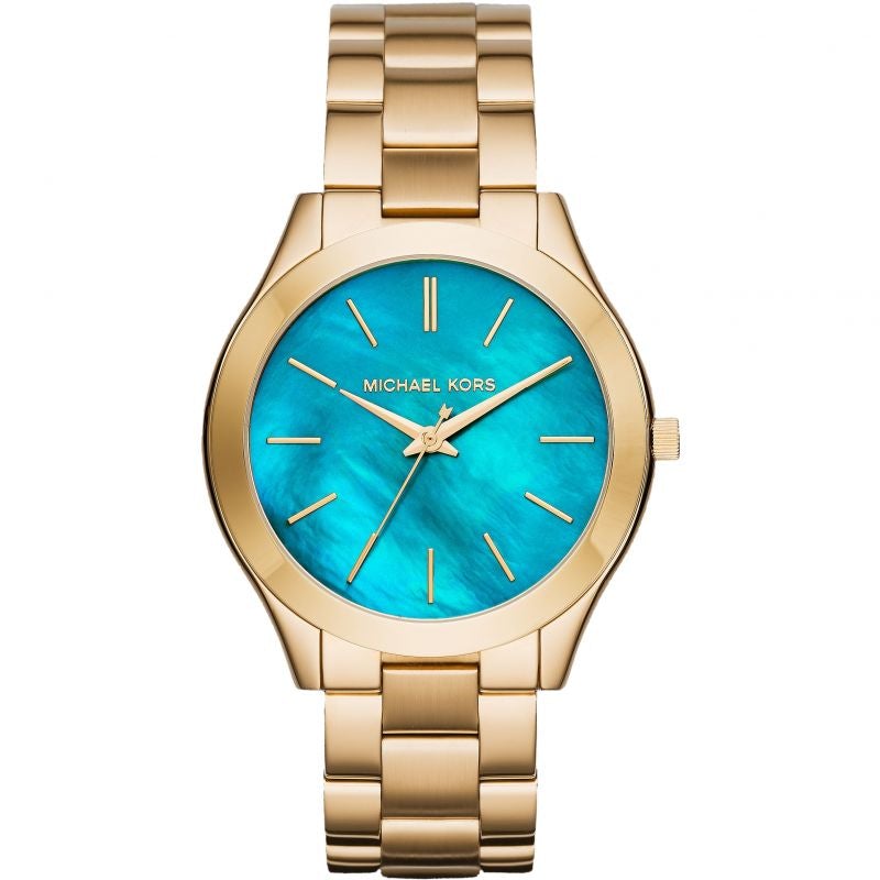 Michael Kors Ladies Watch Slim Runway Gold Ocean Blue MK3492