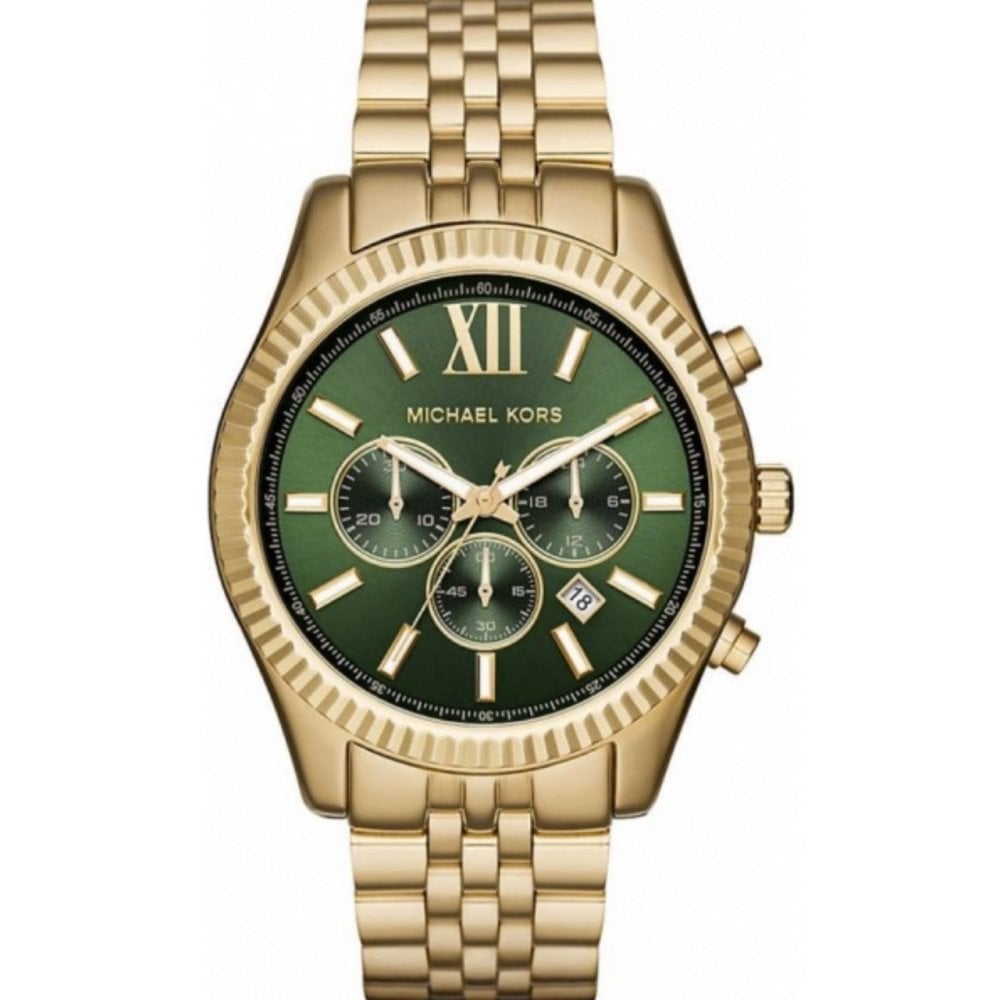 Michael Kors Watch Lexington Chronograph Gold Green MK8446